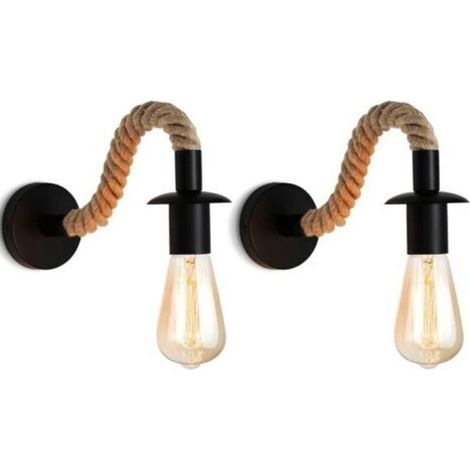 Applique murale vintage en corde de chanvre, idéale pour un style industriel, douille E27, ampoule non incluse, 110/220 V (noir) (1/5)