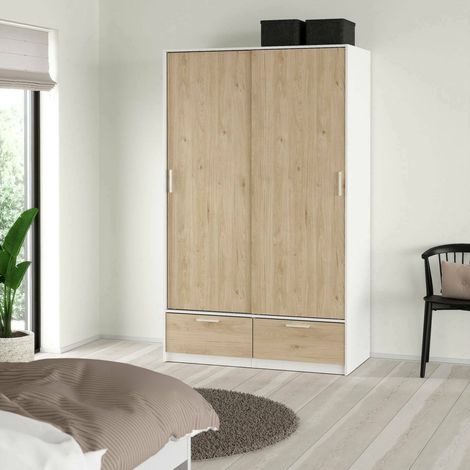 Dmora - Armario 2 puertas Leonore, Muebles de dormitorio, Vestidor, Armario de ropa, 121x60 h200 cm, Blanco y Roble (1/5)