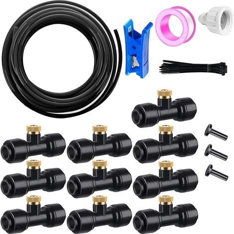 Kit Irrigation 10m - 10 Buses Laiton - Tuyau PE Noir - Système Brumisation Jardin Serre (1/5)