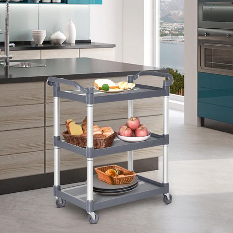 Carrito Auxiliar con Ruedas de 3 Niveles, Marco de Aleación de Aluminio, Carrito de Cocina, Carga de 35 kg por Estante, para Comedor, Sala, Baño, 88x44x93 cm, Gris (1/4)