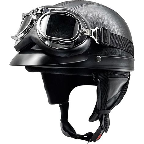 Casco de moto tipo jet retro alemán hecho a mano en cuero (1/5)