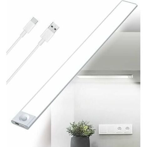 LED Cuisine Sous Meuble Rechargeable USB, 2500mAh 40cm Dimmable Lampe Placard Detecteur de Mouvement Barre LED Sans Fil Rechargeable Lumiere Capteur PIR a Pile pour Escalier Interieur, (1/5)