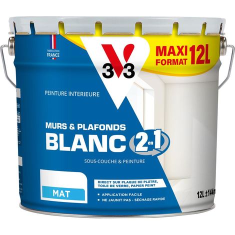 Peinture intérieure Blanc 2 en 1 murs et plafond® V33 Blanc Mat 12L