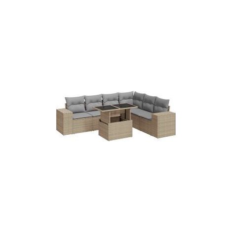 Salon de jardin avec coussins 7 pcs beige résine tressée (1/5)
