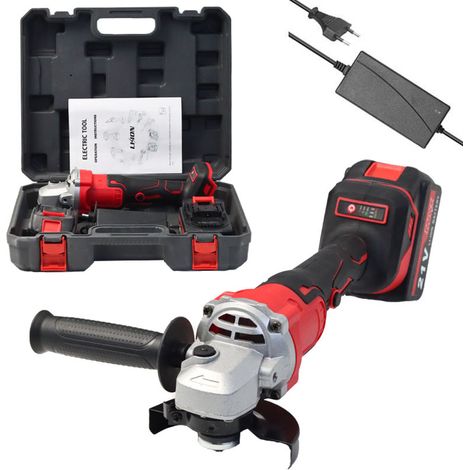 Amoladora angular inalámbrica, amoladora angular de 21 V con 2 baterías de 4,0 Ah, motor sin escobillas de 9000 RPM, discos de corte de 100 mm, disco de láminas para cortar, lijar. (rojo) (1/5)