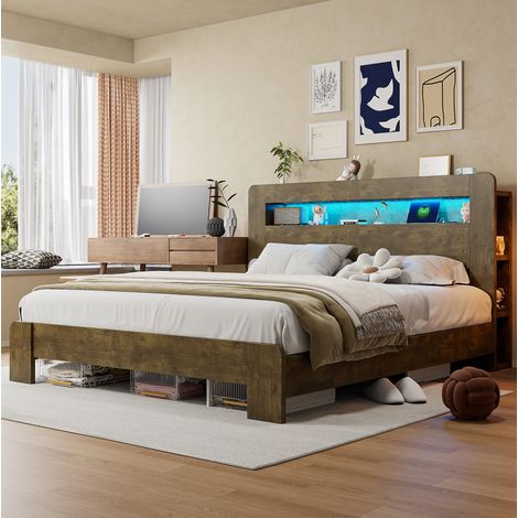 letto contenitore 180x200 con LED prese legno HAVRYA (1/5)