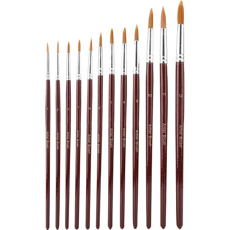 12 pinceaux aquarelle nylon, lot de 12, embouts ronds pour dessin et peinture artistique (1/5)