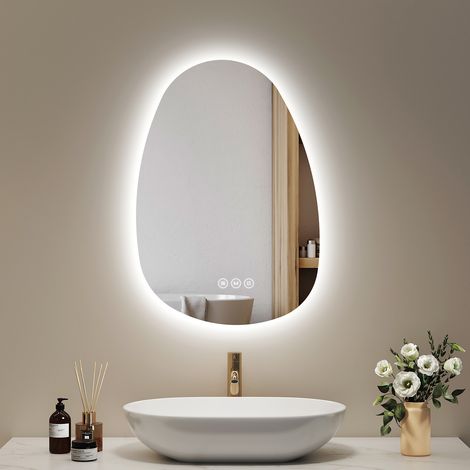 EMKE LED Badspiegel 65x45cm Dimmbar 3 Lichtfarben Anti-Beschlag Badezimmerspiegel Unregelmäßig Wandspiegel (1/5)