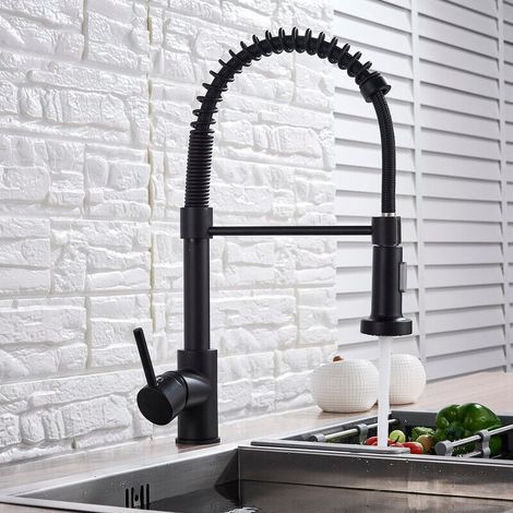 Black Kitchen Faucet, 360° Swivel Kitchen Mixer Tap with Pull-Out Sprayer, 2 Spray Modes, High Arc Sink Faucet