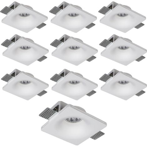 10x Portafaretto In Gesso Da Incasso Quadrato Interno Conico GU10 120x120x45 mm