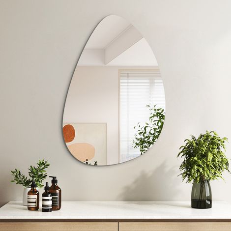 WDWRITTI Asymmetrischer Spiegel 45x70 cm Badspiegel Asymmetrisch Wandspiegel Dekorative Spiegel für Badezimmer Wohnzimmer Schlafzimmer Gäste WC