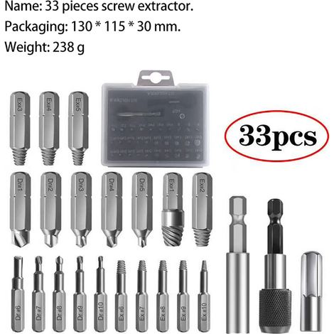 Ensemble de 33 extracteurs de vis endommagés et usés pour solvant HSS, polyvalents, cassés (1/5)