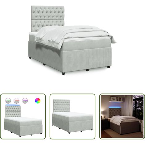 vidaXL LED-Beleuchtung - Boxspringbett mit Matratze Hellgrau 120x200 cm Samt (1/5)