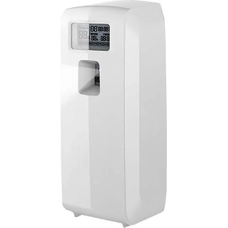 Diffuseur de parfum d'ambiance programmable pour entreprises ou particuliers, avec écran LCD et diffuseur automatique pour salle de bain.