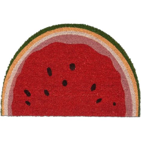 1 Paillasson coco semi-circulaire motif pastèque antidérapant fibres naturelles intérieur extérieur 60x40 cm multicolore (1/5)