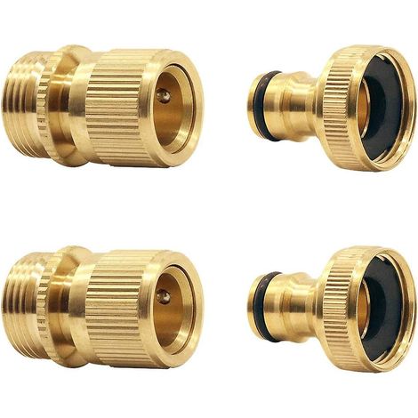 Kit de raccordement rapide pour tuyau d'arrosage extensible - Adaptateur mâle-femelle pour robinet et jet (2 kits) (1/5)