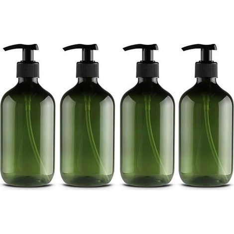 Set di 4 flaconi in plastica con dosatore a pompa per lozione, shampoo, bagnoschiuma e crema mani per animali domestici, 500 ml, colore verde e marrone. (1/5)