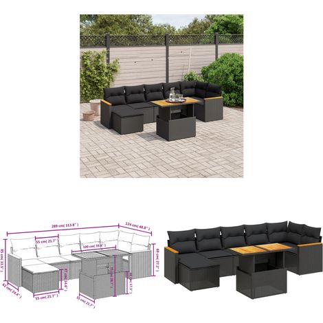 Salon de jardin 8 pcs avec coussins noir résine tressée - Ensemble Salon De Jardin - Meuble Extérieur - Résine Tressée - Rotin Synthétique - Table Extensible - Home & Living (1/3)