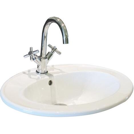 ONDEE ZEN - Vasque ovale encastrée ZOE - Blanc - 41cm - Porcelaine - Avec trop plein