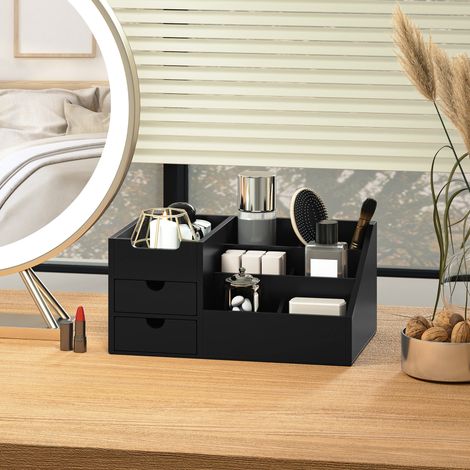 Caja organizadora de oficina - Organizador de escritorio - 7 compartimentos, 2 cajones - Bambú barnizado negro (1/5)