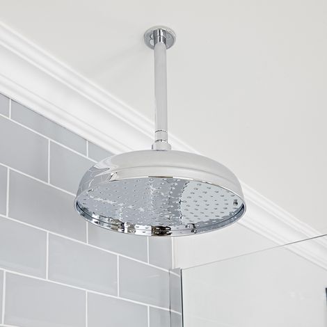 Hudson Reed Elizabeth - Pommeau de douche pluie rond fixe rétro 30 cm avec bras plafonnier - Chromé (1/4)