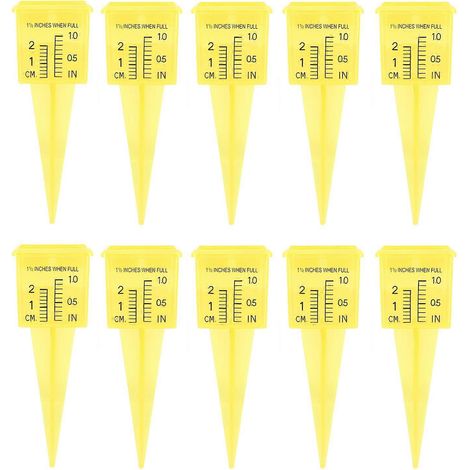 Lot de 10 pluviomètres avec chiffres, en ABS jaune, de 3,8 cm (1,5 pouce), pour terrasse et pelouse. (1/4)