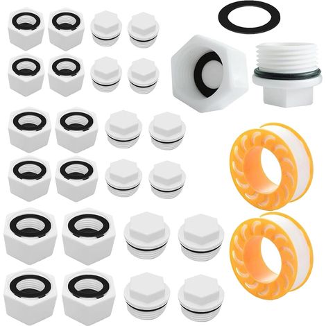 Lot de 24 bouchons de tuyau d'eau, bouchon fileté femelle 3/4", filetage extérieur/filetage intérieur, bouchon de tuyau 1/2 1", bouchon de radiateur chauffage, bouchon en plastique (1/5)