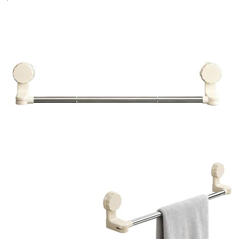 Porte-Serviette Mural Réglable 36-61cm, Support Ventouse sans Perçage pour Salle de Bain, Barre Porte Serviette Tournante à 180° pour Cuisine, Hôtel (Blanc), comme Séchoir à Linge Léger (1/5)