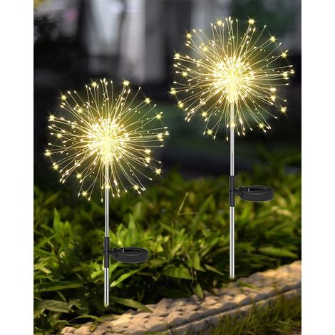 Lampes solaires, éclairage extérieur de jardin, lot de 2, 120 LED, étanches, feux d'artifice solaires - Blanc chaud (1/5)