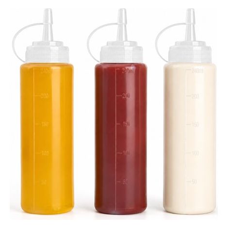 Juego de 3 botellas de plástico exprimibles,ideales para dispensar ketchup,aderezos para ensaladas,pintura y aceite de oliva,400 ml (1/5)