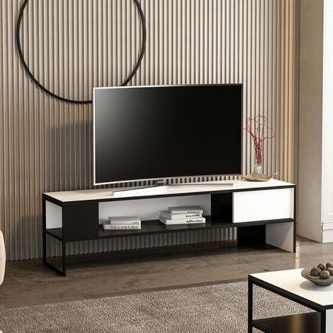 Soporte TV 150x42h cm estructura metálica color blanco y negro - Concordtv (1/5)