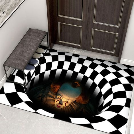 Halloween-Fußmatte, 3D-visuelle Effekte, Willkommens-Fußmatte für Eingangsdekorationen, gruseliger Clown im Käfig, Halloween-Dekorationen, rutschfeste Matte für den Innenbereich, 40 × 60 cm (01)