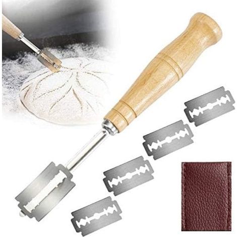 Coltello da pane con fodero, taglia facilmente il pane a lievitazione naturale e altri tipi di pane, lame di ricambio incluse. (1/5)
