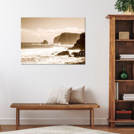 Wandbild Meereslandschaft Sepia Klippen Felsen Vintage-Stil 60x40