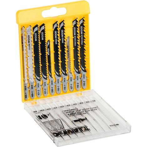 Coffret de 10 Lames en Acier de Scie Sauteuse - Spécial Découpe du Bois - Attache en T - Raccord à Baïonnette - Convient pour une Utilisation avec Différentes Marques de Scie, DT2290-QZ (1/4)