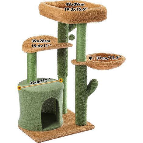 Arbre à chat, design à trois niveaux, esthétique cactus élégante, AMT0128SC (1/2)