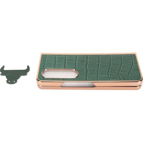 Étui de téléphone en cuir de vachette véritable à motif crocodile, nano-électroplaqué, pour téléphone pliable Samsung Galaxy Z Fold 4, coque résistante aux rayures, vert. (1/5)
