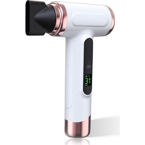 Seche Cheveux Sans Fil Rechargeable, 15000 MAh SèChe Chev Fil Rechargeable avec Chargement USB Sèche-Cheveux à Batterie à Vent Froid et Chaud pour Voyage Camping (WHITE)