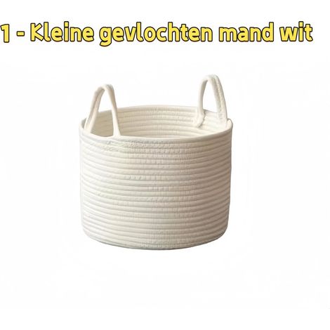 Petit panier tressé de rangement pour salon salle de bain salle d'eau et buanderie blanc (1/5)