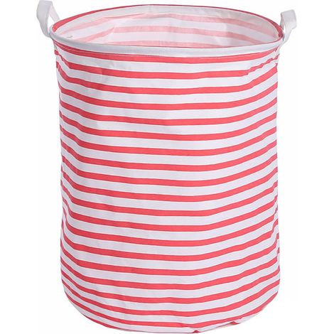 Panier à linge sale en coton et lin, seau de rangement imperméable multifonction, rayures rouges, grande capacité, pratique pour buanderie et chambre. (1/5)