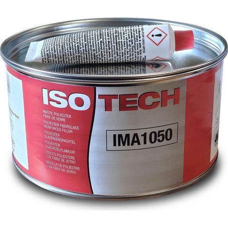 Mastic polyester 1,5 kg – Deux composants armé de fibres de verre – Pour réparation carrosserie – Application directe sur métal – Iso Tech