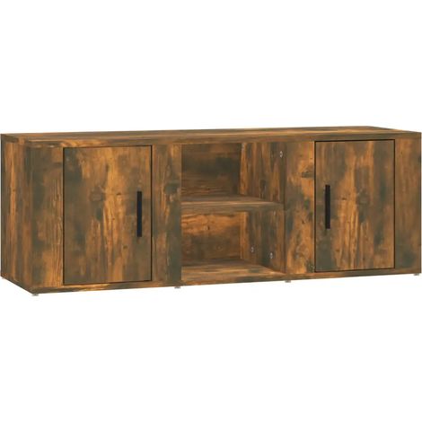 Mueble TV moderno práctico almacenamiento 100 x 31 x 35 cm madera contrachapada roble ahumado 020048396 (1/5)