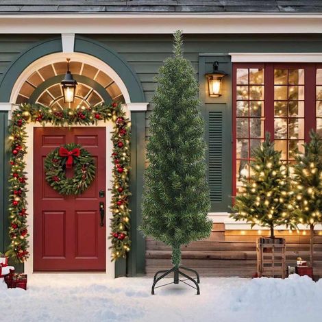 vidaXL Albero di Natale Artificiale Sottile con Base Verde 210 cm