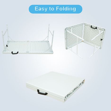 Table de loisirs de 124,97 cm, pliable, réglable en hauteur, adaptée à une utilisation en extérieur/à la maison/au bureau, antirouille et facile à nettoyer (blanche) (1/5)