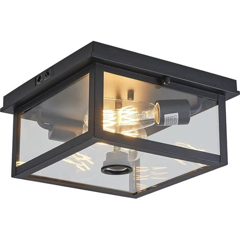 plafonnier E27 exterieur avec detecteur de mouvement Lampe de Plafond en Verre avec Capteur Crepusculaire IP65 Étanche Lumières de Plafond pour Porte d'entrée Balcon Terrasse (ampoule non comprise) (1/5)
