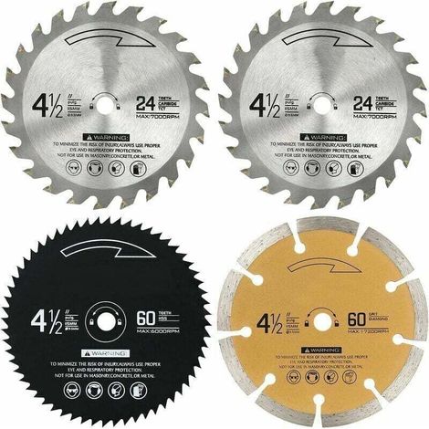 Lame scie circulaire 115mm 24/60 dents - TCT HSS et diamant - Pour bois, métaux non ferreux - Lot de 4 pièces - Coupe biseautée précise