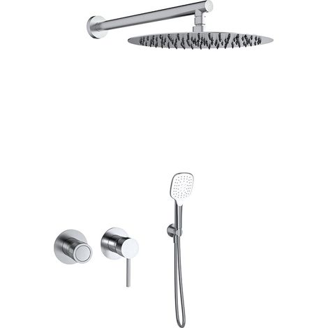 Conjunto monomando de ducha empotrado 2 vías con rociador - Mamma Mia - Ramón Soler - Acabado: Inox cepillado (1/2)
