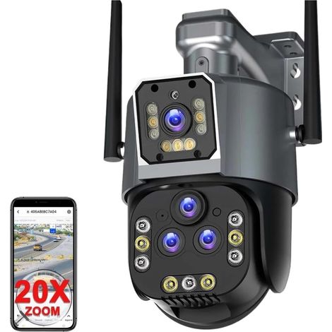 Caméra de sécurité à domicile 8K 16MP IP caméra 20X Zoom PTZ caméra de sécurité sans fil extérieure quatre lentilles CCTV caméra 4K caméras de Surveillance vidéo maison intelligente(8K Camera Add 32G) (1/5)