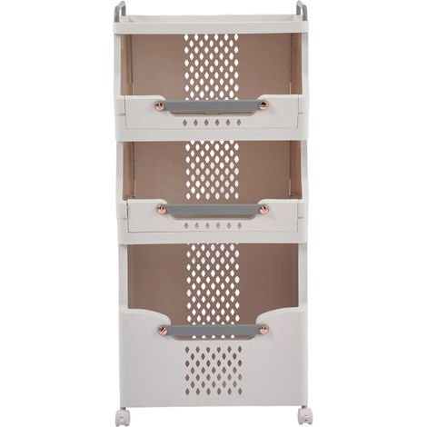 Gray and White Three-layer Bathroom Foldable Rolling Laundry Classification Basket Storage Rack (1/5)