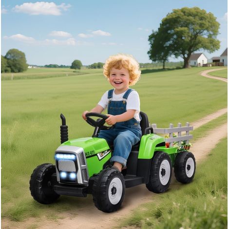 Elektrischer Kindertraktor mit Anhänger, Elternfernbedienung, 6 km/h, grün und schwarz HAVRYA (1/3)